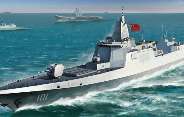 Картинка Китай, эсминец, эскадренный миноносец, ВМФ НОАК, Chinese Navy Type 055 DDG Large Destroyer, pla, Type …