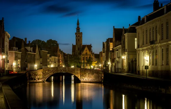 Картинка ночь, огни, Брюгге, Санкт-Анна, западная Фландрия