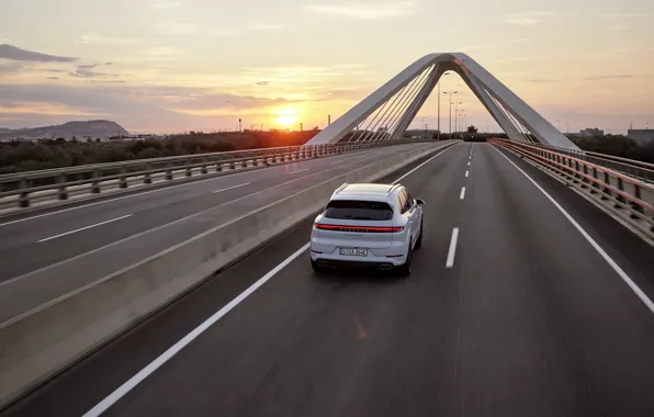 Car, Porsche, road, sun, Cayenne, Porsche Cayenne Turbo E-Hybrid