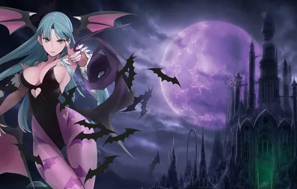 Картинка девушка, луна, демон, Darkstalkers