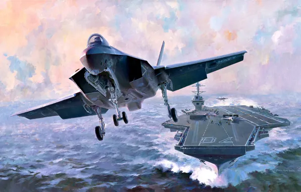 Картинка США, Lightning II, Авианосец, F-35C, US Navy, Палубный истребитель