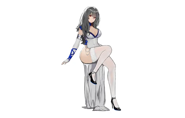 Girl, sexy, cleavage, thighhighs, long hair, dress, boobs, anime