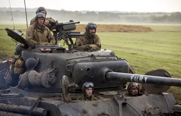 Картинка поле, танк, Брэд Питт, Brad Pitt, драма, экипаж, M4 Sherman, Fury