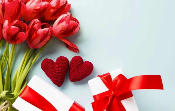 Картинка любовь, цветы, букет, подарки, сердечки, тюльпаны, день влюбленных