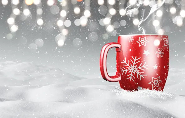 Картинка зима, снег, снежинки, кружка, winter, snow, cup, coffee