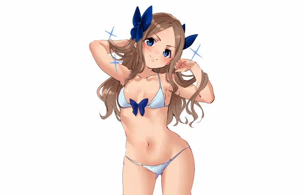 Girl, sexy, cleavage, long hair, brown hair, boobs, anime, blue eyes