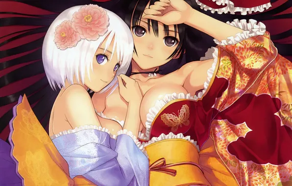 Yukata, taka tony, black hair, white hair, веты