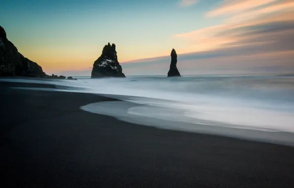 Beach, sea, Iceland, Black Sands