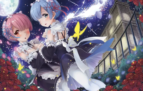 Цветы, девочки, аниме, арт, Re: Zero kara Hajimeru Isekai Seikatsu