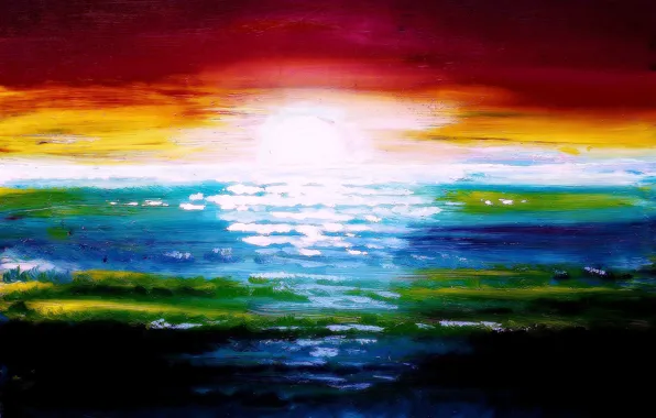 Картинка море, солнце, закат, краски