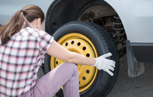 Woman, cover, gloves, vehicle