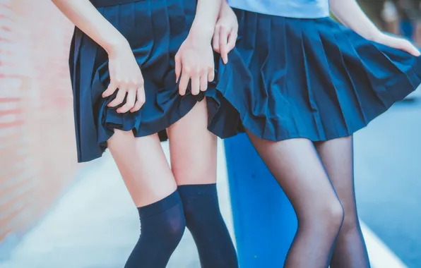 Legs, Asian, Street, Women, Models, Babes, Uniform, Close Up