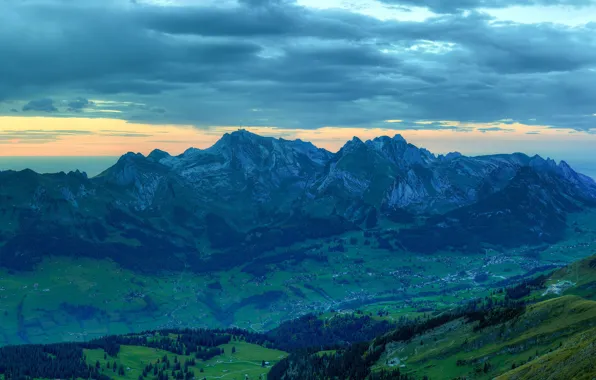 Картинка горы, вершины, высота, Швейцария, Альпы, панорама, поселение