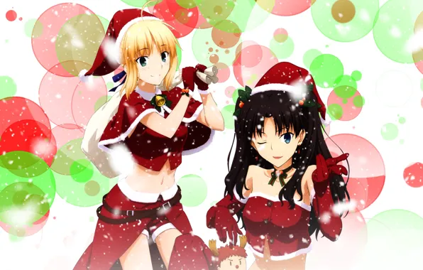 Девушки, снегурочки, Рин, сейбер, Fate / Stay Night