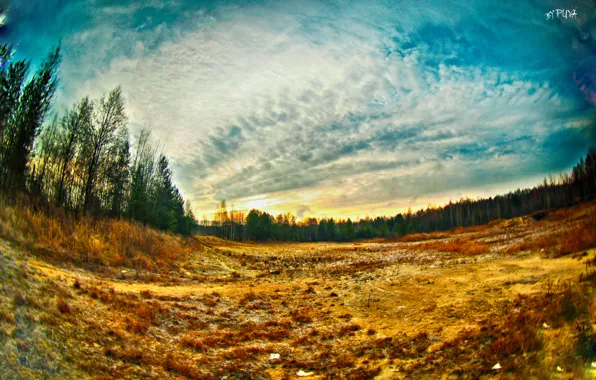 Лето, пейзаж, закат, HDR, фишай