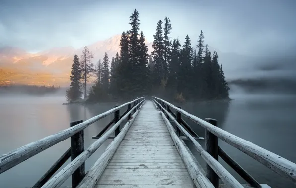 Картинка мост, туман, Canada, Pyramid Island