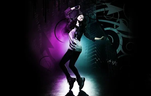 Картинка танец, тень, брюнетка, перчатки, Selena Gomez