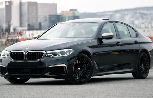Город, черный, дома, BMW, БМВ, площадка, M550i, BMW M550i