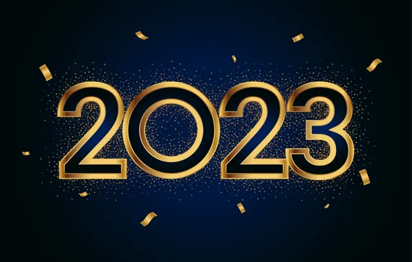 Темный фон, блеск, цифры, Новый год, позолота, дата, 2023, Новый 2023 год