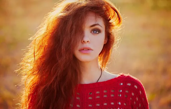 Солнце, Девушка, Взгляд, Модель, Губы, Girl, Волосы, Кофта