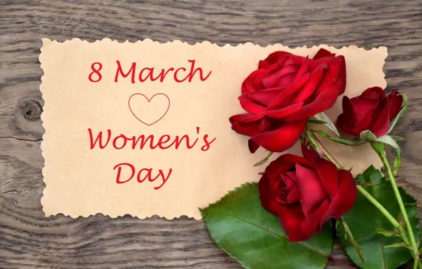 Цветы, надпись, розы, красные, 8 марта, поздравление, женский день