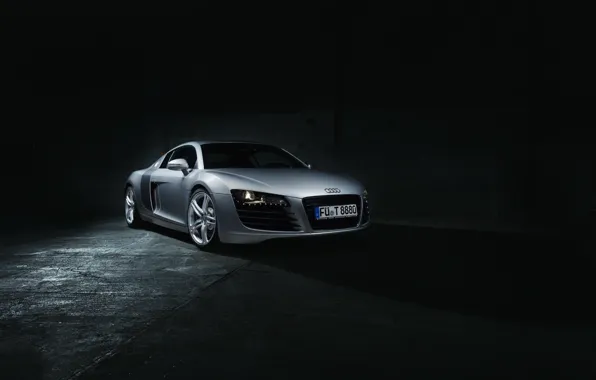 Картинка Audi, Dark, Front, Supercar, Silver, Ligth, Motor