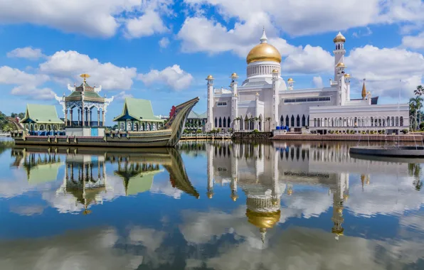 Вода, мечеть, Brunei, Бруней, Ali Saifuddin Mosque, Sultan Omar
