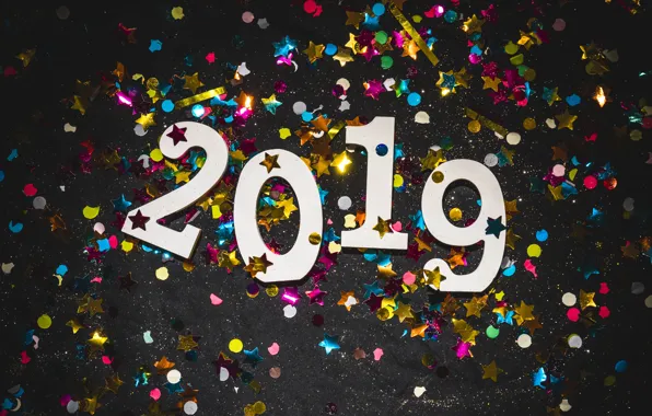 Colorful, Новый Год, цифры, happy, New Year, конфетти, confetti, 2019