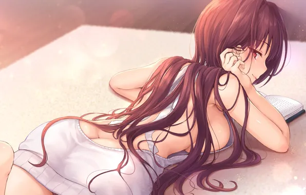 Girl, sexy, ass, cleavage, long hair, dress, brown hair, brown eyes