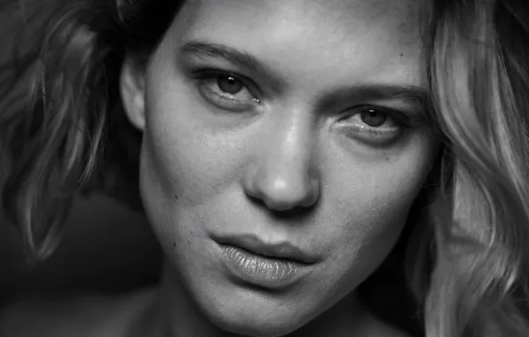 Actress, portrait, Léa Seydoux, black white