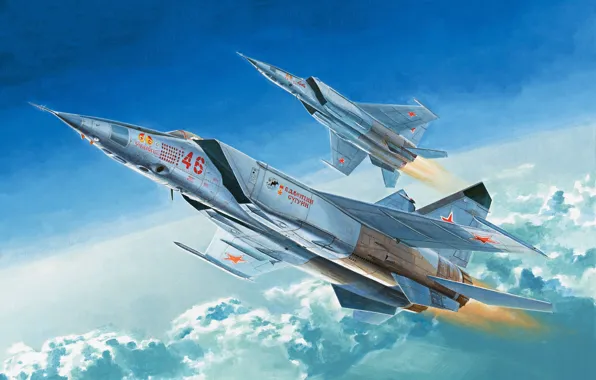 Art, airplane, aviation, jet, Mikoyan-Gurevich MiG-25