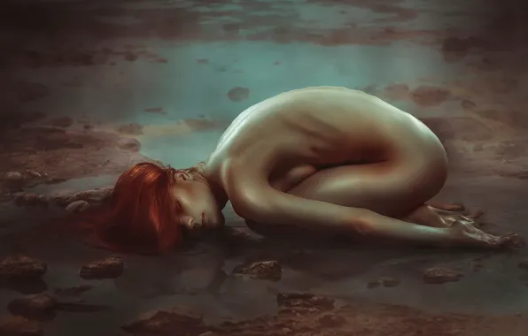 Девушка, поза, голая, рыжеволосая, Rebeca Saray, Passive