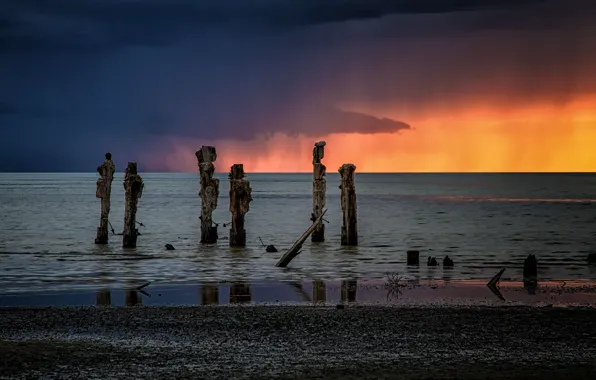 Storm, sunset, water, clouds, Utah, Great Salt Lake, Salt Lake City