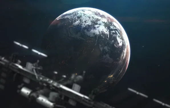 Станция, Планета, Космос, Арт, Space, Art, Космический Корабль, Planet