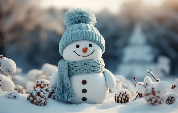 Зима, снег, украшения, снежинки, Новый Год, Рождество, снеговик, new year