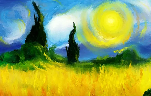 Картинка картина, арт, солнечный день, звездная ночь, Ван Гог, по мотивам