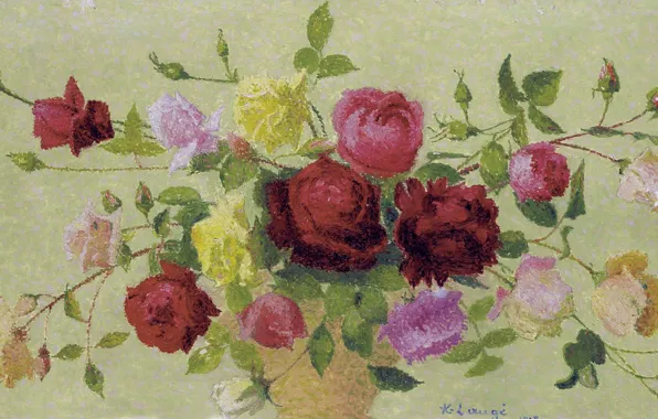 Цветы, картина, натюрморт, Achille Lauge, Букет Роз, Ашиль Ложе