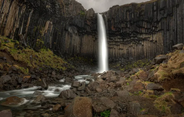 Waterfall, Iceland, Svartifoss, black falls