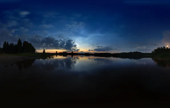 Картинка облака, отражение, река, вечер