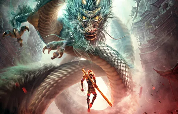 Картинка fantasy, dragon, fantasy art, Monkey king