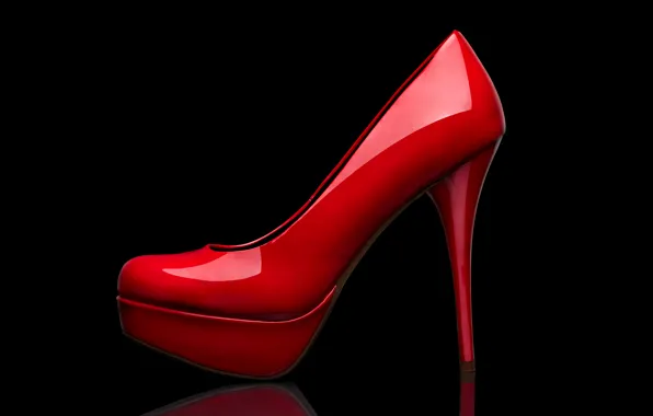 Стиль, отражение, туфли, красные, каблук, черный фон