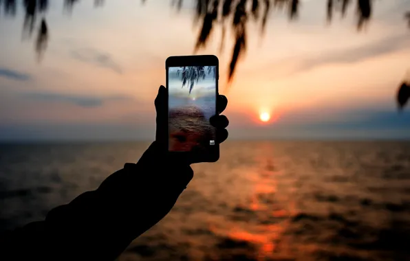 Море, закат, фото, телефон