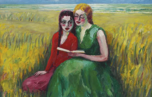 Картинка девушки, масло, книга, холст, Kees van Dongen, фовизм, В дюнах, 1927-1930
