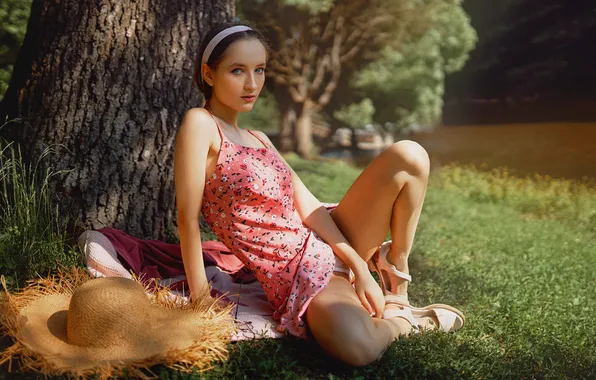 Panties, model, women, spread legs, white panties, looking at viewer, Sergey Tretekov