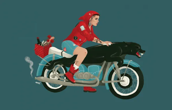 Девушка, вектор, мотоцикл