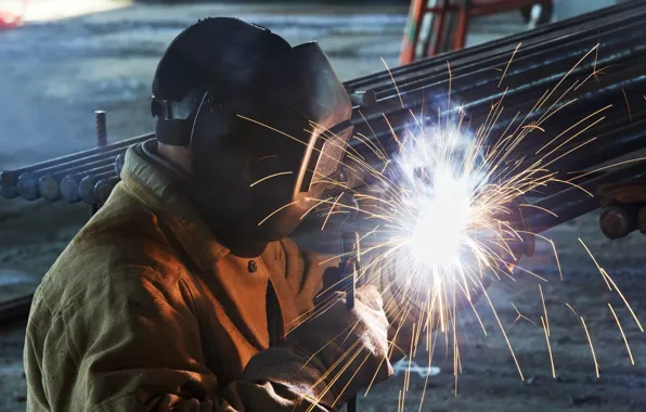 Man, welder, personal protective equipment, electrode