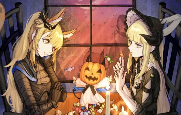 Ночь, девушки, сладости, Хэллоуин, Nightingale, Arknights, Blemishine