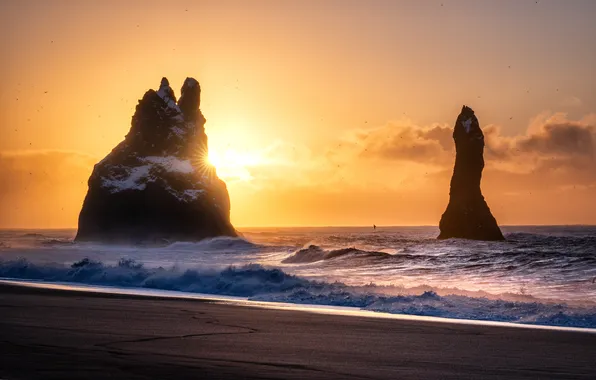 Sea, sunset, rocks