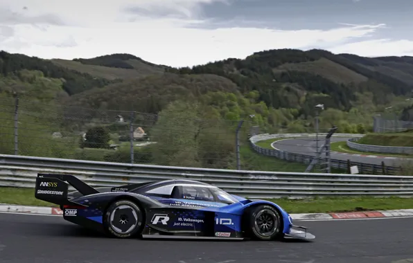 Картинка синий, Volkswagen, прототип, вид сбоку, prototype, Nürburgring, Nordschleife, 2019