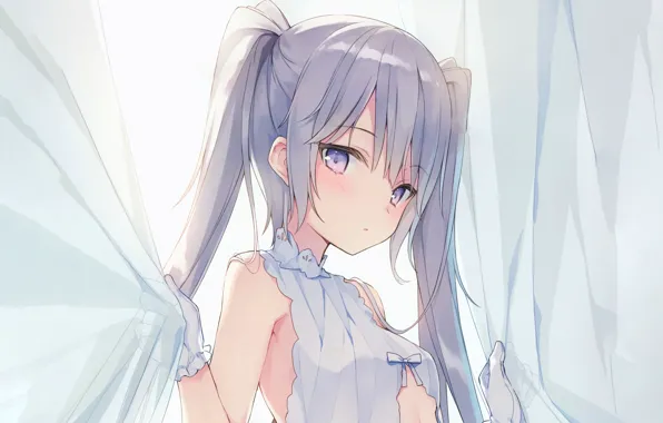 Girl, sexy, cleavage, blouse, long hair, boobs, anime, beautiful